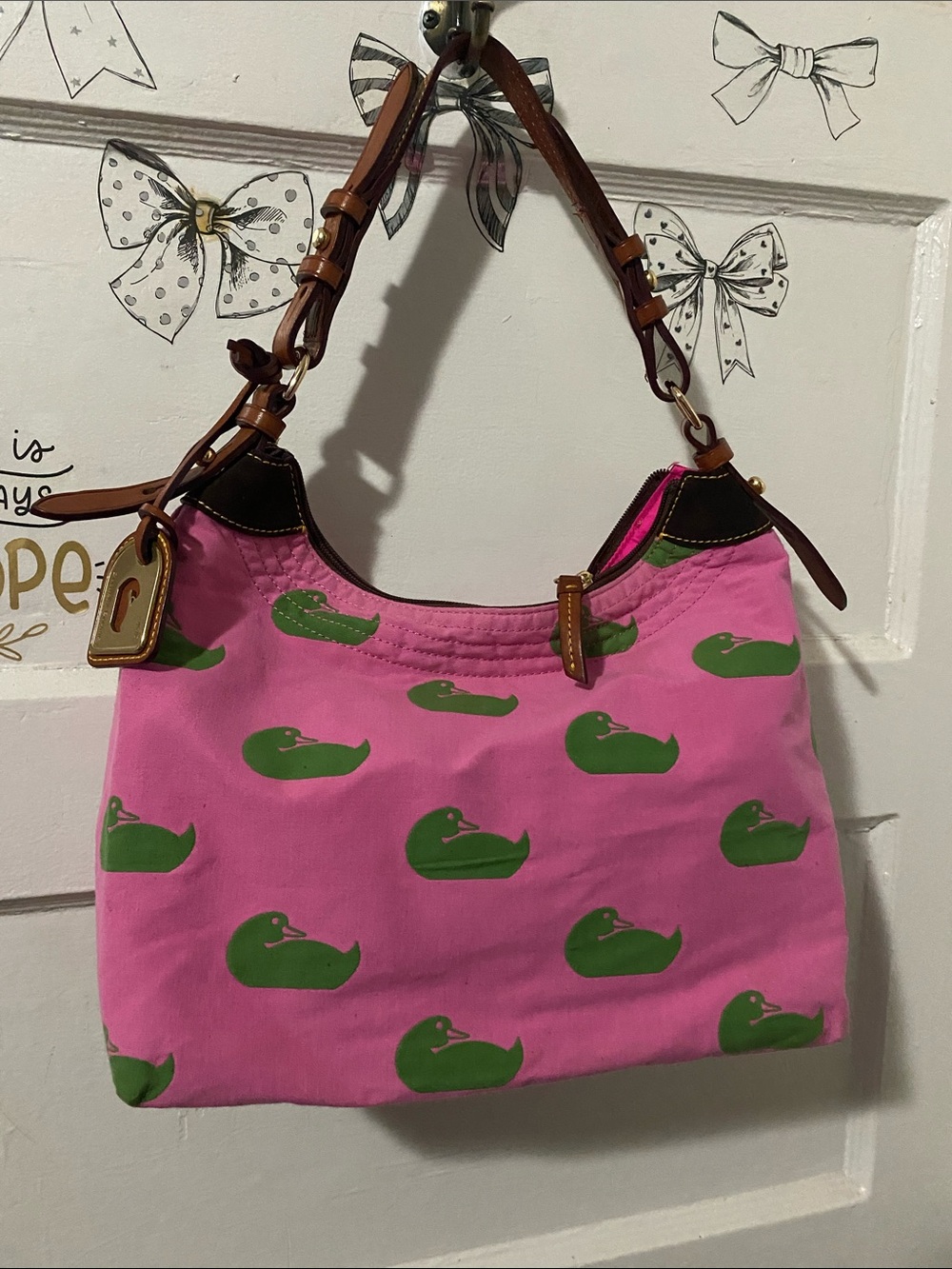 Dooney & Bourke Pink Shoulder Bag with Green Duck Print - Picture 6 of 9
